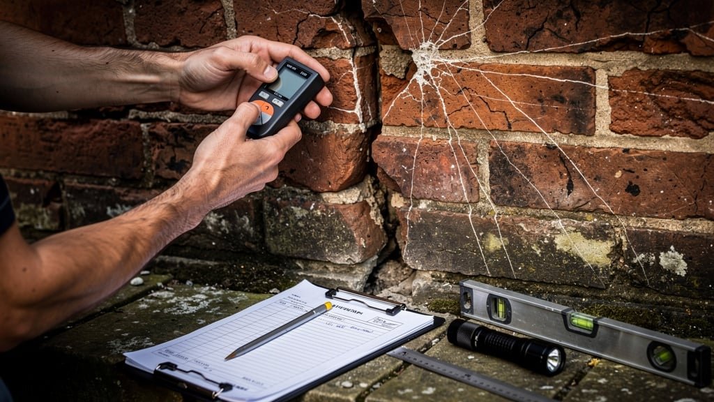 Surveyor examining structural cracks in a Bristol property